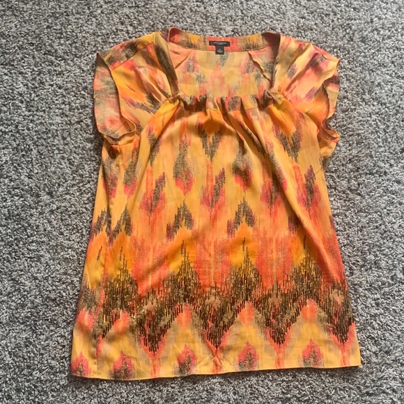 Ann Taylor Tops - Ann Taylor Orange and Yellow Patterned Blouse Beaded Tribal